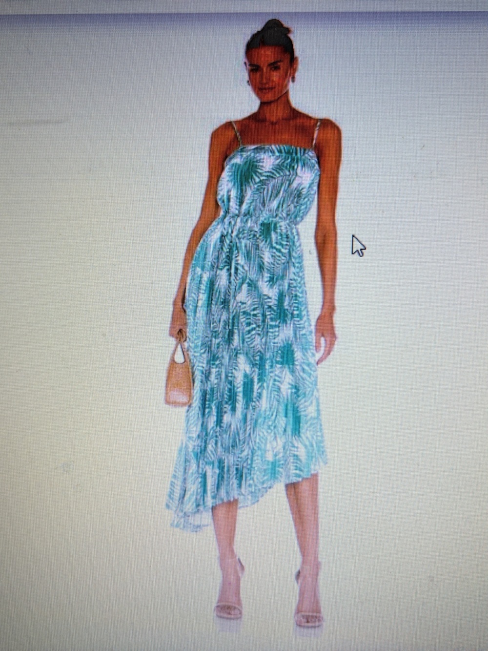 Milly Teal and White Palm-Print High-Low Spaghetti-Strap Dress. Palm Beach Vibes